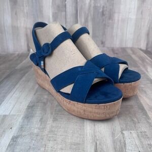 Toms Women's 9.5 Willow Blue Wedge Sandals 3" NO BOX